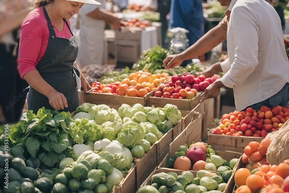 Shot of buying fruits and vegetables at farmers market. 