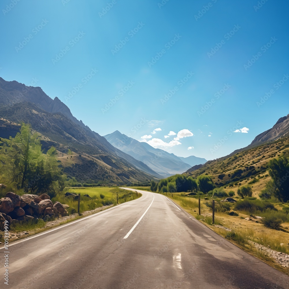 Road through mountain valley Road through mountain valley