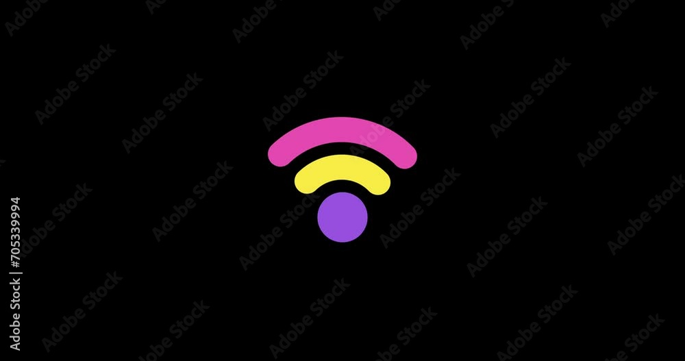 Simple Wi-fi icon animated on black background. Loop animation of Wi-Fi icon. Wireless internet access symbol.