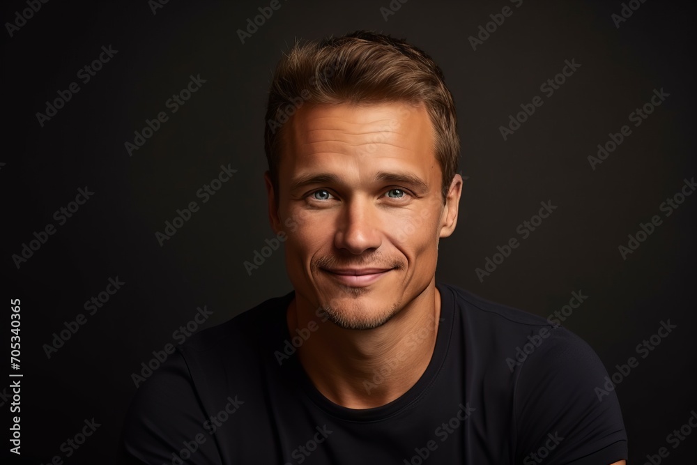 Portrait of a handsome young man on a dark background. Men's beauty, fashion.