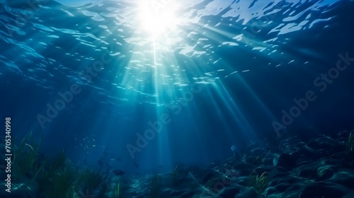 Underwater Sea - Deep Water Abyss With Blue Sun light © peregrine