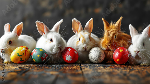 Rabbits Sitting Together in Close Proximity with painting easter eggs photo