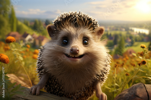 A hedgehog with a tiny "Funny Hedgehog Club" sign, inviting fellow spiky creatures to join the laughter. Generative Ai.