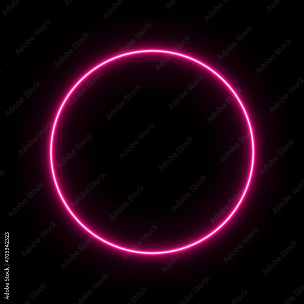 Bright glowing thin pink circle flickering/ blinking on a black background - looped -overlay isolated background