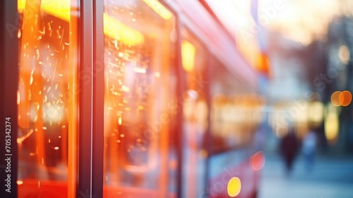 Closeup of a public transportation bus, emphasizing the positive impact of using public transit.