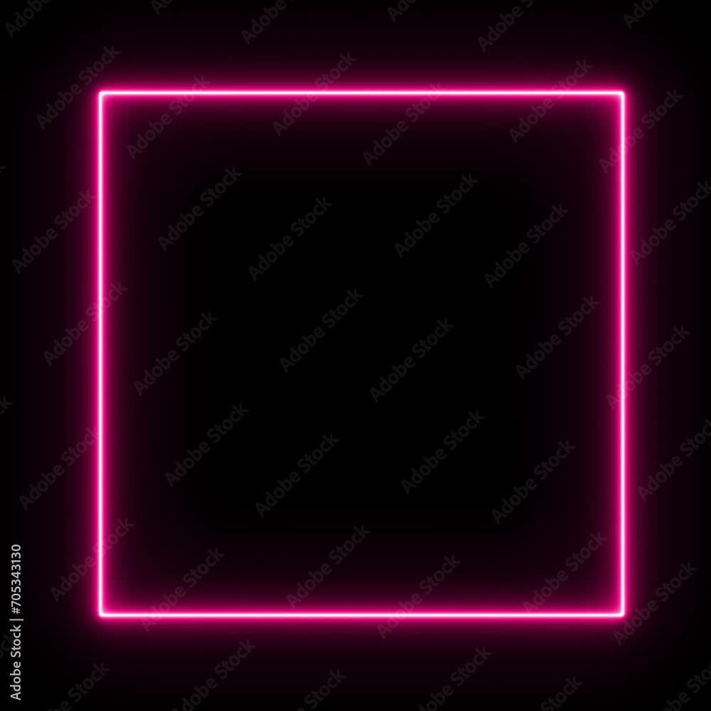 A square frame made of one pink neon flickering light. blinking / flickering fluorescent light glowing on a black background, Seamless loop, screen overlay A square frame made of one pink neon flickering light. blinking / flickering fluorescent light glowing on a black background, Seamless loop, screen overlay