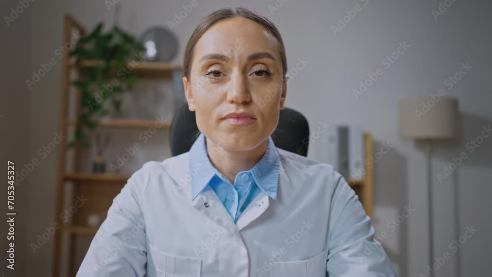 POV screen of young female doctor live speak talk look at camera POV screen of young female doctor live speak talk look at camera