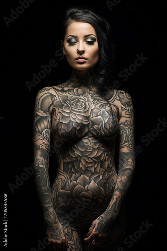 AI-Generated Portrait of a Stunning Young Woman with Full Body Tattoos