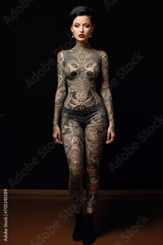 AI-Generated Portrait of a Stunning Young Woman with Full Body Tattoos © Uolir