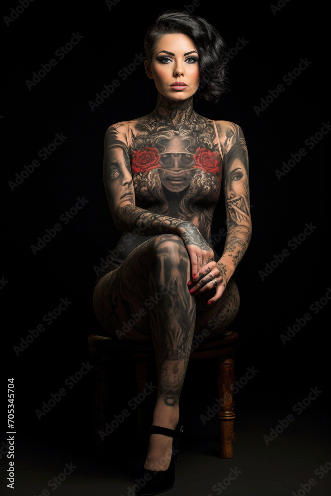 AI-Generated Portrait of a Stunning Young Woman with Full Body Tattoos AI-Generated Portrait of a Stunning Young Woman with Full Body Tattoos