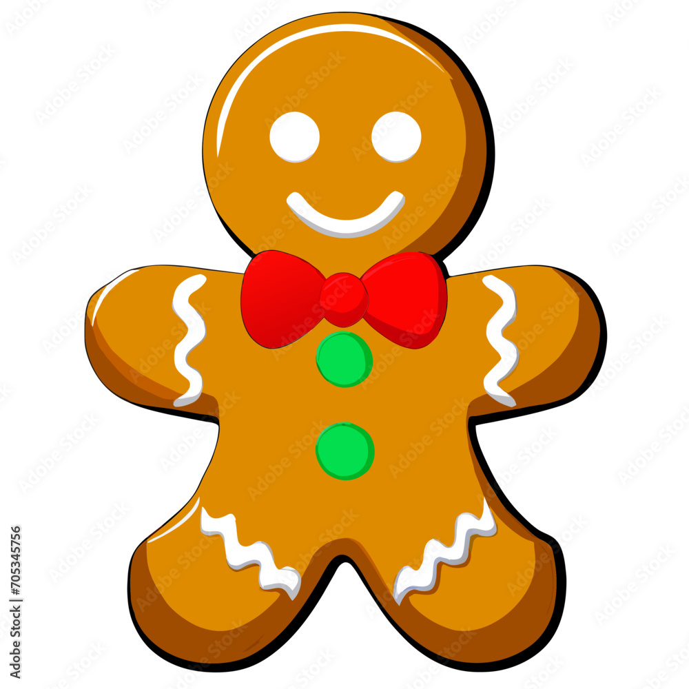 Obraz premium Gingerbread man. New year cookies, sweets. Cute christmas gingerbread man in flat style isolated on white background. Christmas icon. Holiday winter symbols. Festive treats. Vector illustration. 