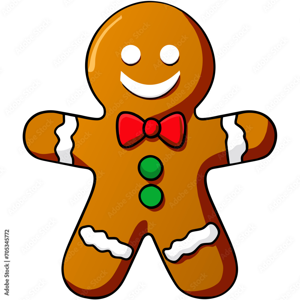 Obraz premium Gingerbread man. New year cookies, sweets. Cute christmas gingerbread man in flat style isolated on white background. Christmas icon. Holiday winter symbols. Festive treats. Vector illustration. 