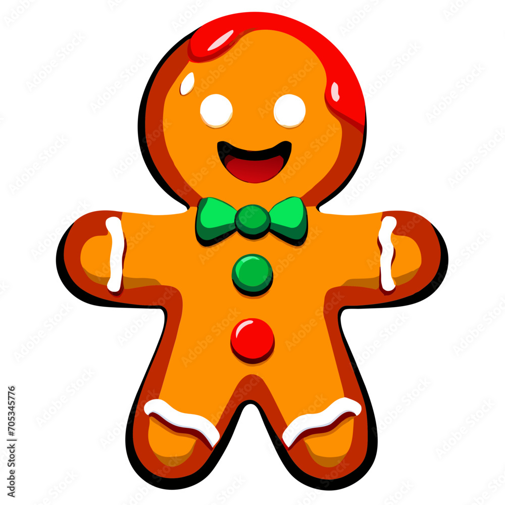 Obraz premium Gingerbread man. New year cookies, sweets. Cute christmas gingerbread man in flat style isolated on white background. Christmas icon. Holiday winter symbols. Festive treats. Vector illustration. 