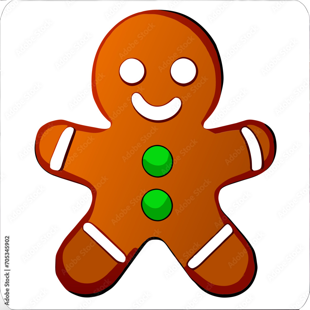 Obraz premium Gingerbread man. New year cookies, sweets. Cute christmas gingerbread man in flat style isolated on white background. Christmas icon. Holiday winter symbols. Festive treats. Vector illustration. 