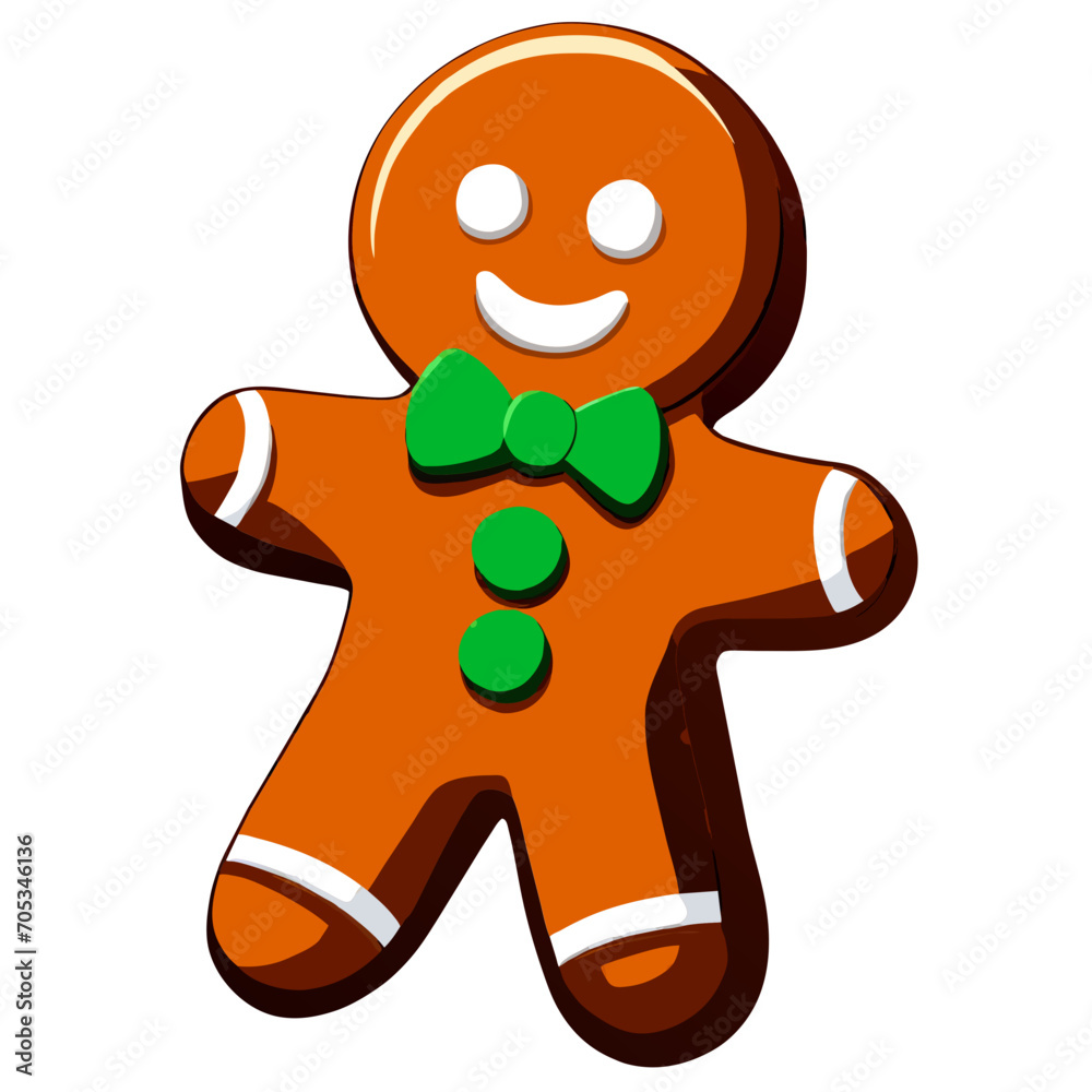 Fototapeta premium Gingerbread man. New year cookies, sweets. Cute christmas gingerbread man in flat style isolated on white background. Christmas icon. Holiday winter symbols. Festive treats. Vector illustration.