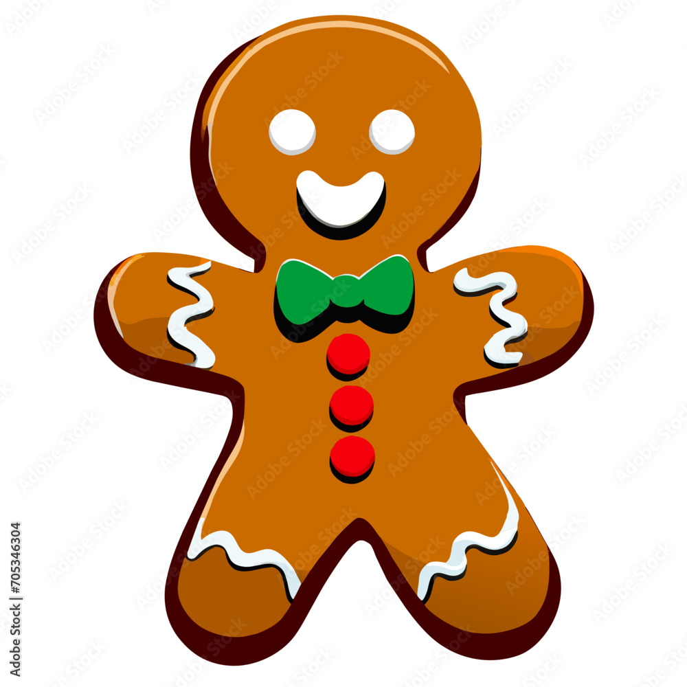 Obraz premium Gingerbread man. New year cookies, sweets. Cute christmas gingerbread man in flat style isolated on white background. Christmas icon. Holiday winter symbols. Festive treats. Vector illustration