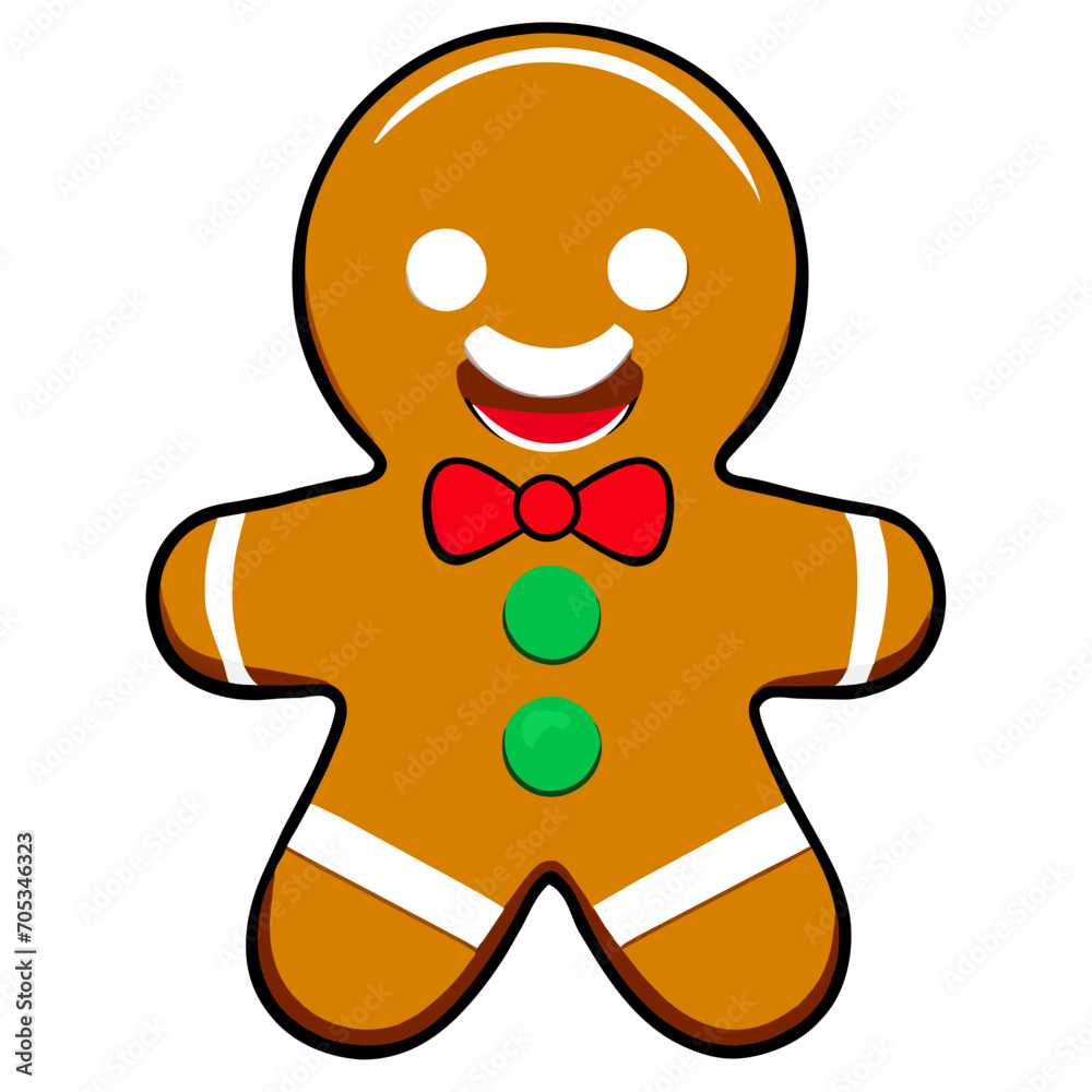 Fototapeta premium Gingerbread man. New year cookies, sweets. Cute christmas gingerbread man in flat style isolated on white background. Christmas icon. Holiday winter symbols. Festive treats. Vector illustration