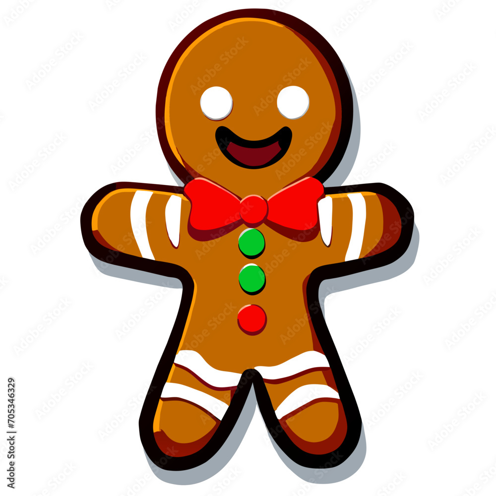 Fototapeta premium Gingerbread man. New year cookies, sweets. Cute christmas gingerbread man in flat style isolated on white background. Christmas icon. Holiday winter symbols. Festive treats. Vector illustration