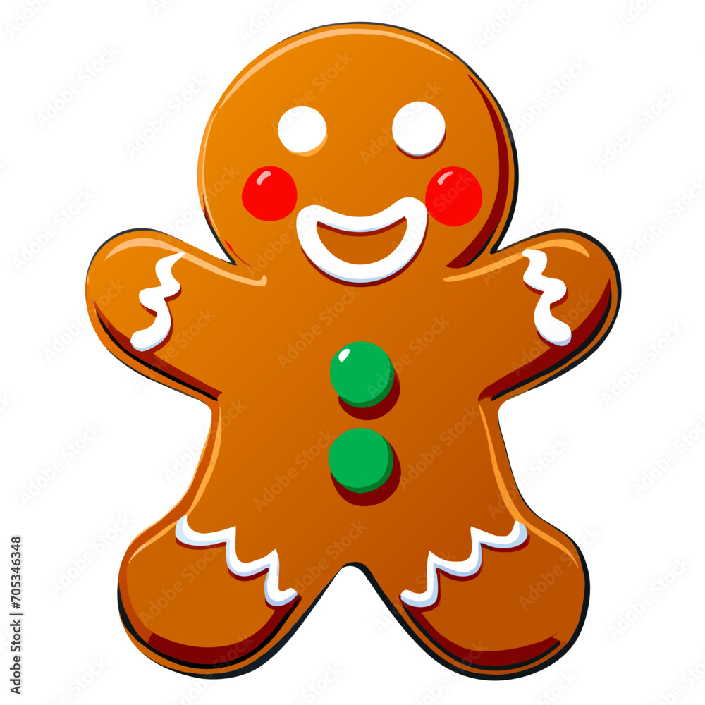 Obraz premium Gingerbread man. New year cookies, sweets. Cute christmas gingerbread man in flat style isolated on white background. Christmas icon. Holiday winter symbols. Festive treats. Vector illustration