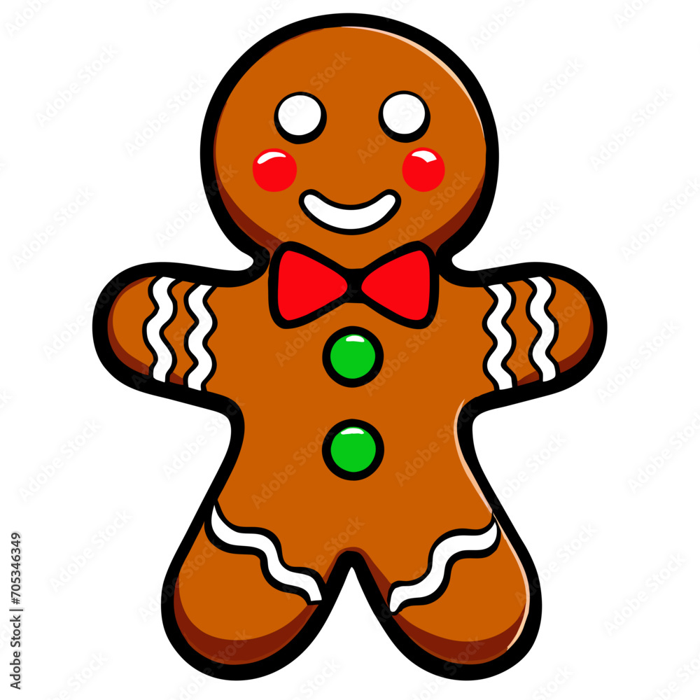 Obraz premium Gingerbread man. New year cookies, sweets. Cute christmas gingerbread man in flat style isolated on white background. Christmas icon. Holiday winter symbols. Festive treats. Vector illustration