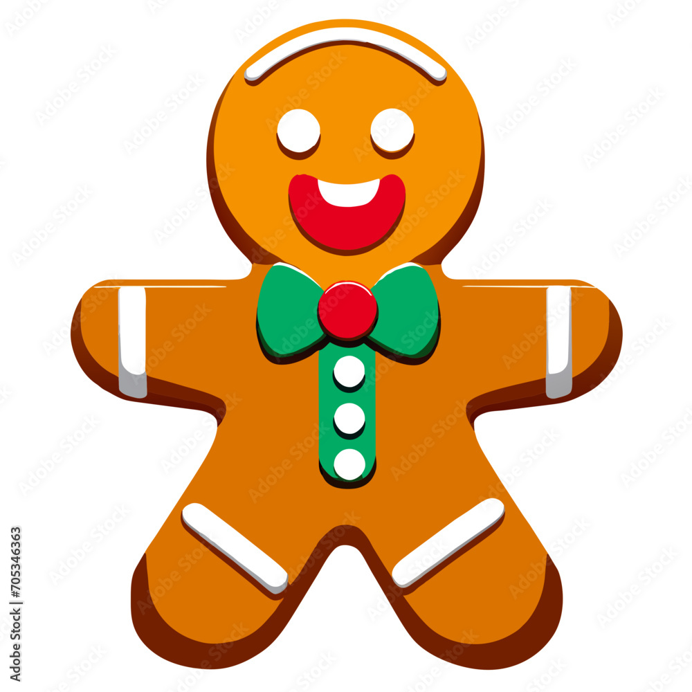 Obraz premium Gingerbread man. New year cookies, sweets. Cute christmas gingerbread man in flat style isolated on white background. Christmas icon. Holiday winter symbols. Festive treats. Vector illustration