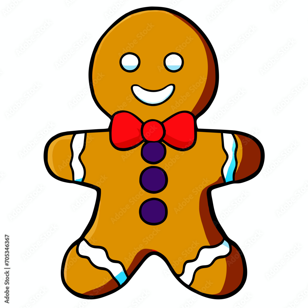 Fototapeta premium Gingerbread man. New year cookies, sweets. Cute christmas gingerbread man in flat style isolated on white background. Christmas icon. Holiday winter symbols. Festive treats. Vector illustration