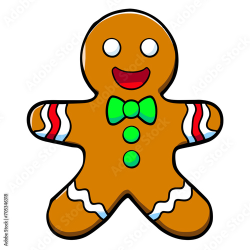 Gingerbread man. New year cookies  sweets. Cute christmas gingerbread man in flat style isolated on white background. Christmas icon. Holiday winter symbols. Festive treats. Vector illustration