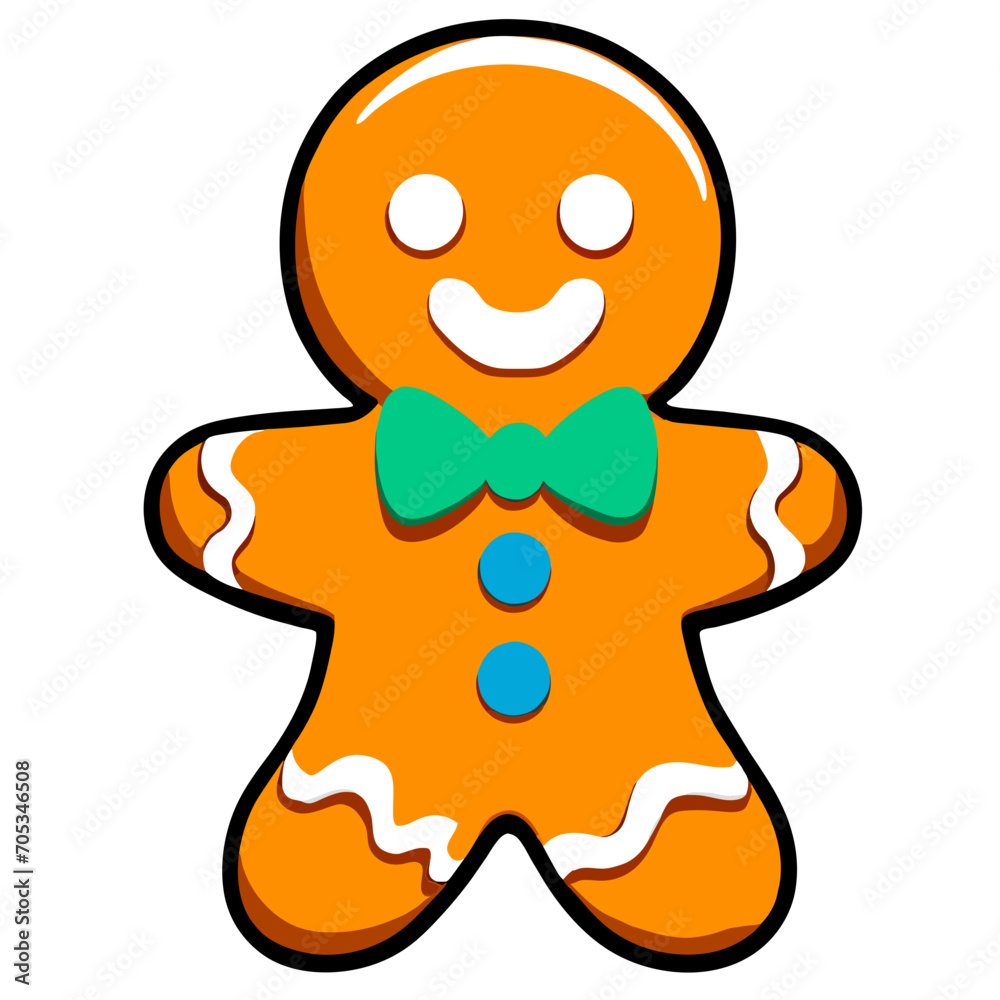 Obraz premium Gingerbread man. New year cookies, sweets. Cute christmas gingerbread man in flat style isolated on white background. Christmas icon. Holiday winter symbols. Festive treats. Vector illustration