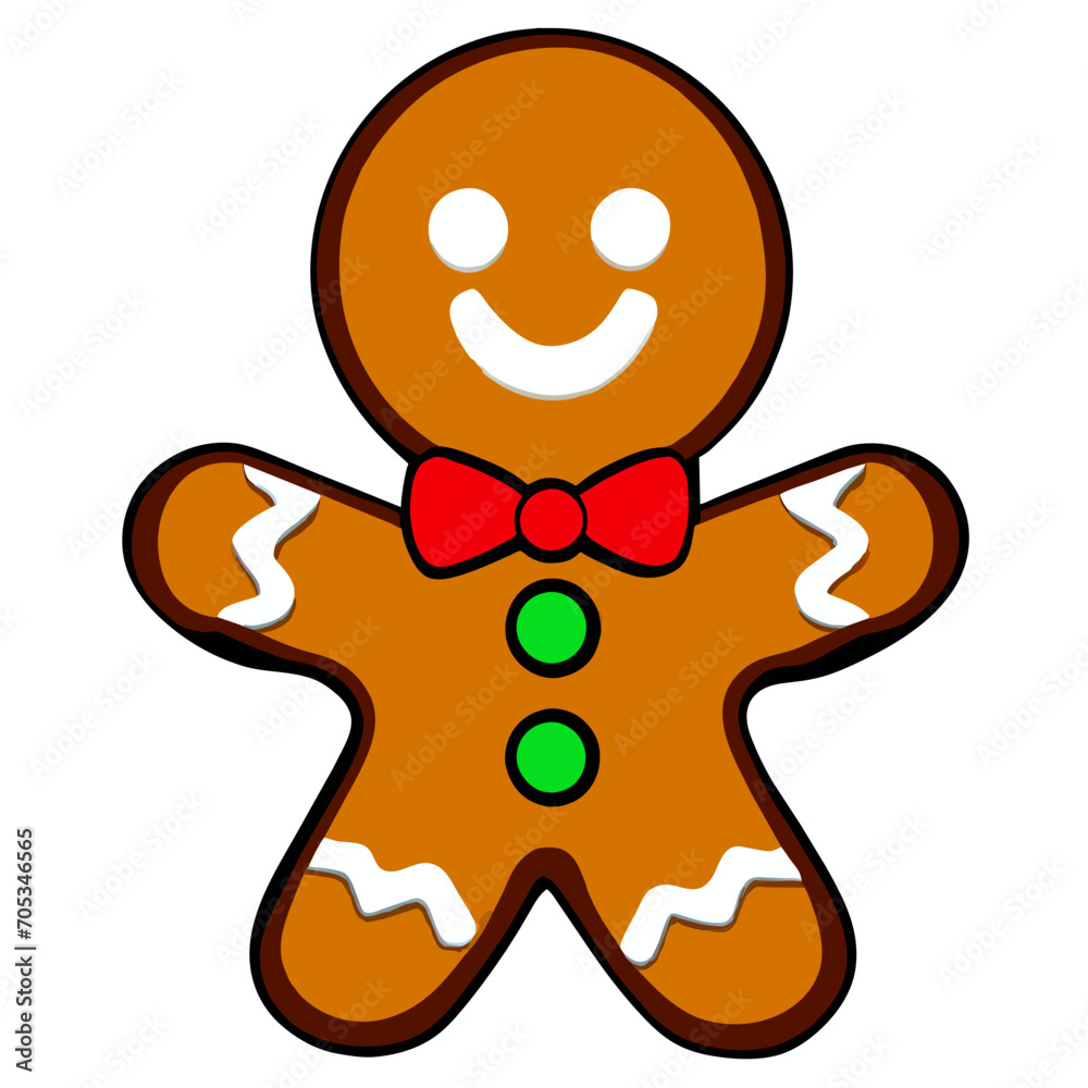Obraz premium Gingerbread man. New year cookies, sweets. Cute christmas gingerbread man in flat style isolated on white background. Christmas icon. Holiday winter symbols. Festive treats. Vector illustration
