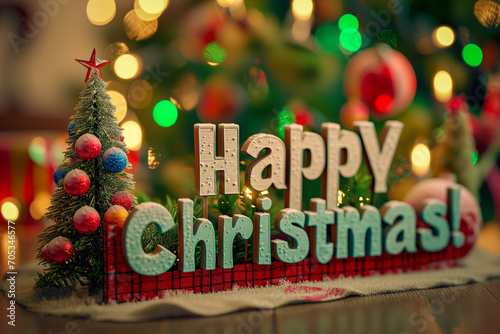 AI-Generated 3D "Happy Christmas" Letters in Festive Christmas Decoration © Uolir