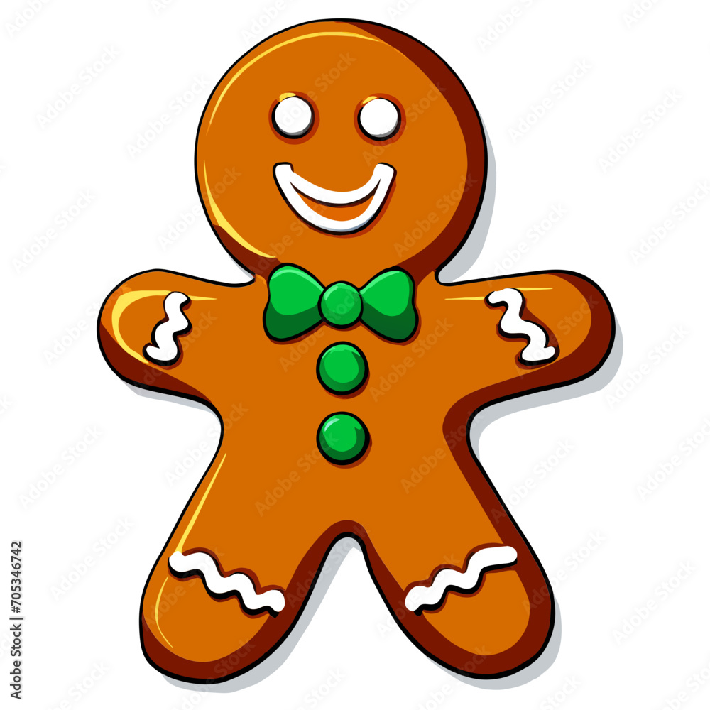 Fototapeta premium Gingerbread man. New year cookies, sweets. Cute christmas gingerbread man in flat style isolated on white background. Christmas icon. Holiday winter symbols. Festive treats. Vector illustration
