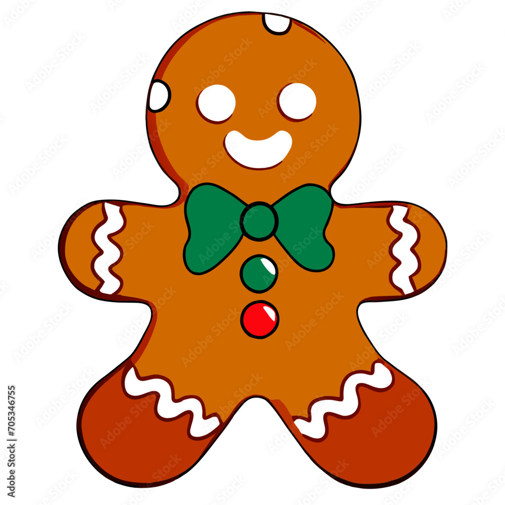 Obraz premium Gingerbread man. New year cookies, sweets. Cute christmas gingerbread man in flat style isolated on white background. Christmas icon. Holiday winter symbols. Festive treats. Vector illustration
