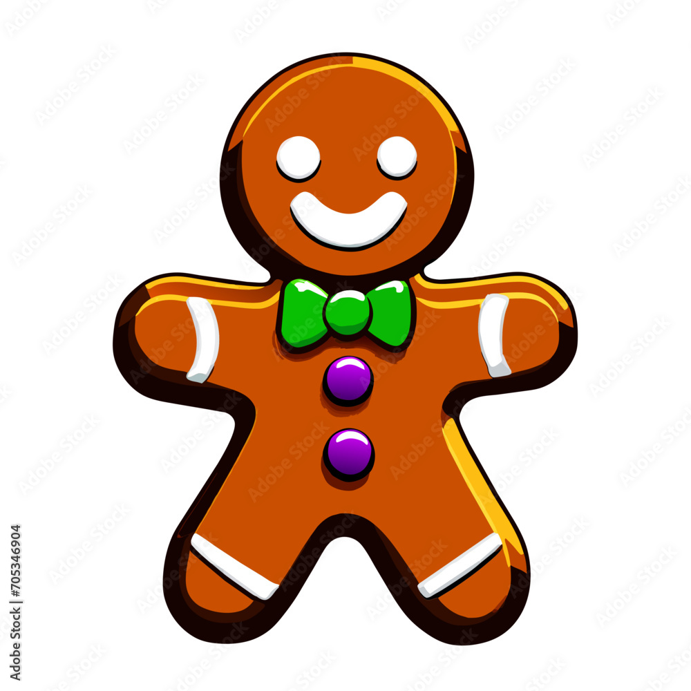 Obraz premium Gingerbread man. New year cookies, sweets. Cute christmas gingerbread man in flat style isolated on white background. Christmas icon. Holiday winter symbols. Festive treats. Vector illustration