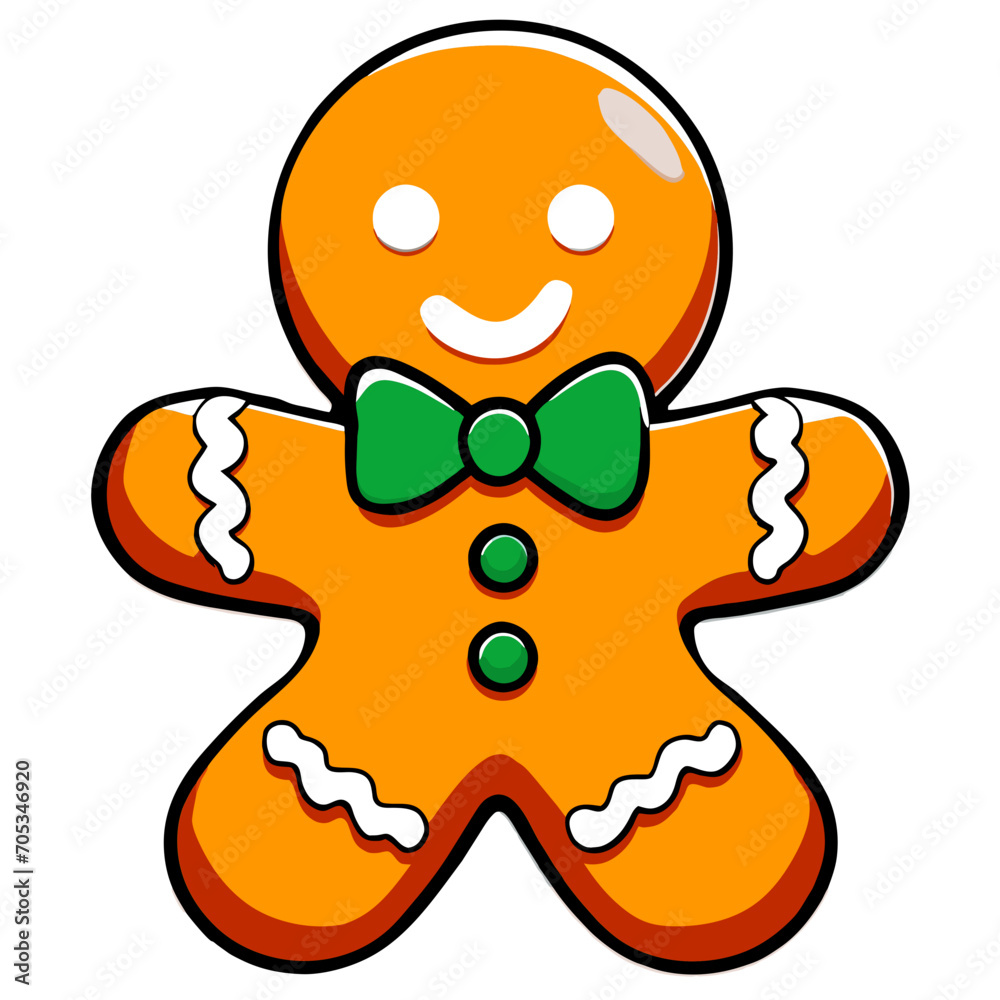 Fototapeta premium Gingerbread man. New year cookies, sweets. Cute christmas gingerbread man in flat style isolated on white background. Christmas icon. Holiday winter symbols. Festive treats. Vector illustration