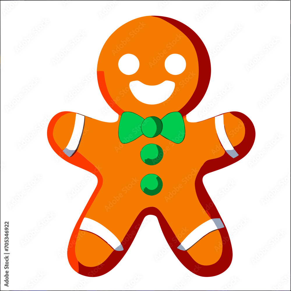 Obraz premium Gingerbread man. New year cookies, sweets. Cute christmas gingerbread man in flat style isolated on white background. Christmas icon. Holiday winter symbols. Festive treats. Vector illustration