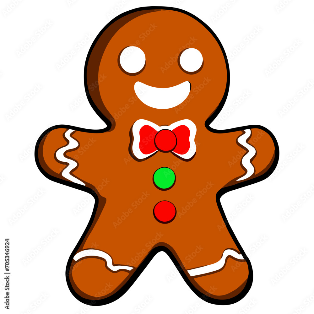 Obraz premium Gingerbread man. New year cookies, sweets. Cute christmas gingerbread man in flat style isolated on white background. Christmas icon. Holiday winter symbols. Festive treats. Vector illustration
