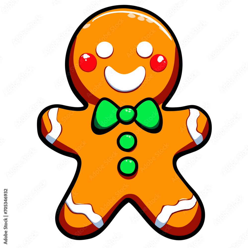 Obraz premium Gingerbread man. New year cookies, sweets. Cute christmas gingerbread man in flat style isolated on white background. Christmas icon. Holiday winter symbols. Festive treats. Vector illustration
