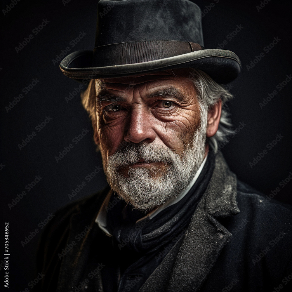 AI-Generated Portrait of Mature Man with White Hair and Beard in Early 20th Century Attire