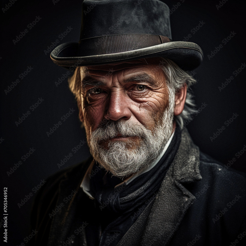 AI-Generated Portrait of Mature Man with White Hair and Beard in Early 20th Century Attire AI-Generated Portrait of Mature Man with White Hair and Beard in Early 20th Century Attire