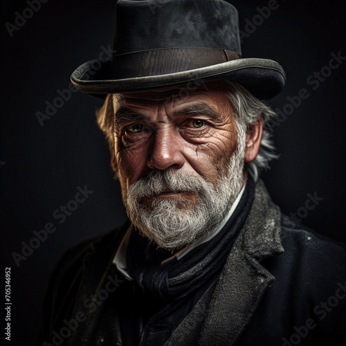 AI-Generated Portrait of Mature Man with White Hair and Beard in Early 20th Century Attire © Uolir