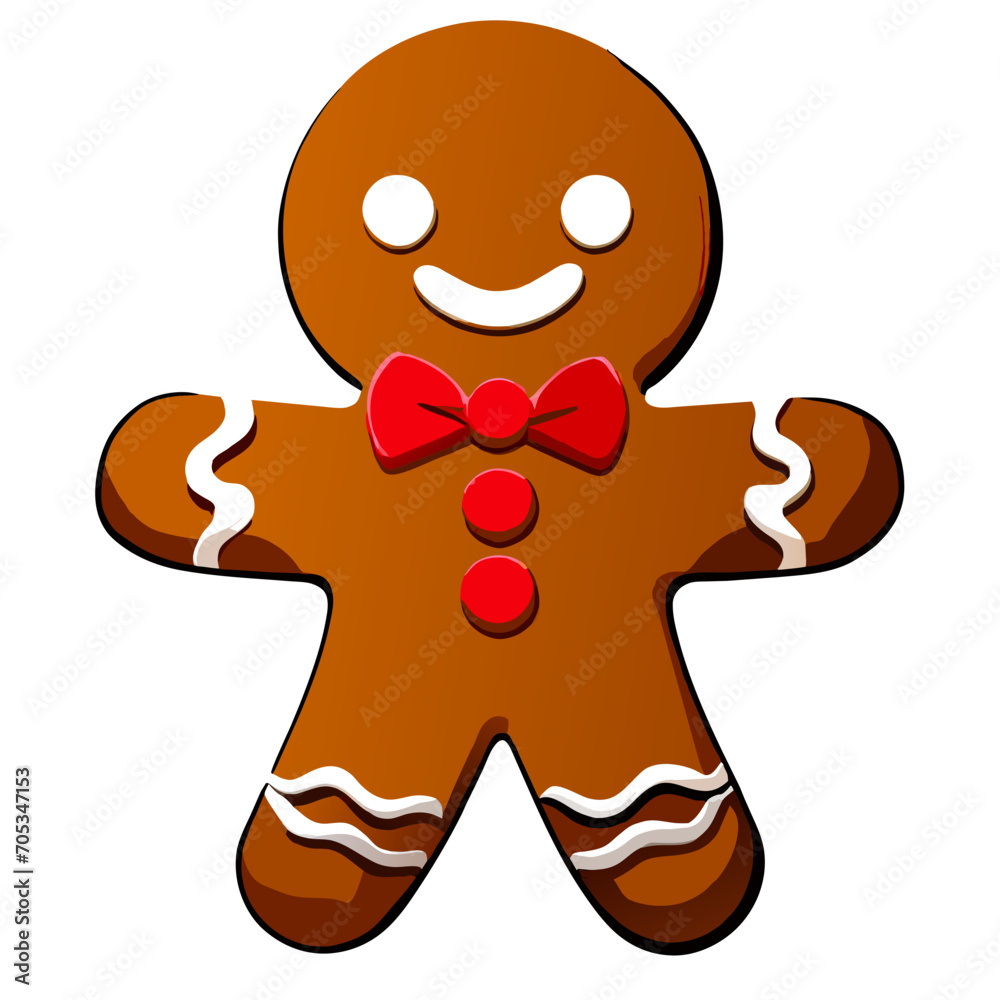 Fototapeta premium Gingerbread man. New year cookies, sweets. Cute christmas gingerbread man in flat style isolated on white background. Christmas icon. Holiday winter symbols. Festive treats. Vector illustration
