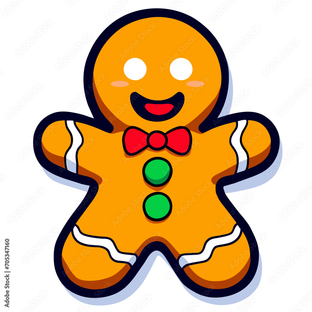 Obraz premium Gingerbread man. New year cookies, sweets. Cute christmas gingerbread man in flat style isolated on white background. Christmas icon. Holiday winter symbols. Festive treats. Vector illustration