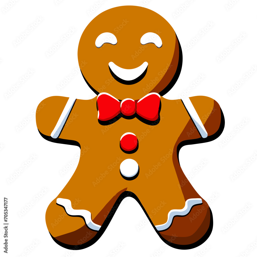 Obraz premium Gingerbread man. New year cookies, sweets. Cute christmas gingerbread man in flat style isolated on white background. Christmas icon. Holiday winter symbols. Festive treats. Vector illustration
