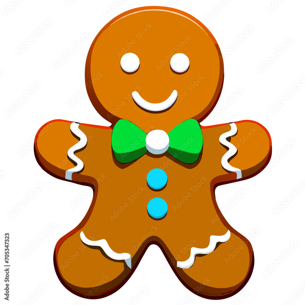 Obraz premium Gingerbread man. New year cookies, sweets. Cute christmas gingerbread man in flat style isolated on white background. Christmas icon. Holiday winter symbols. Festive treats. Vector illustration. 
