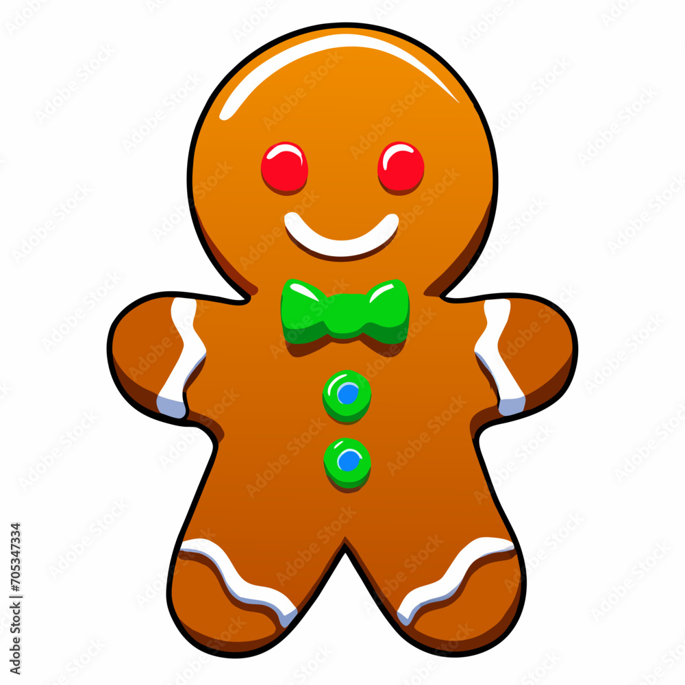 Obraz premium Gingerbread man. New year cookies, sweets. Cute christmas gingerbread man in flat style isolated on white background. Christmas icon. Holiday winter symbols. Festive treats. Vector illustration. 