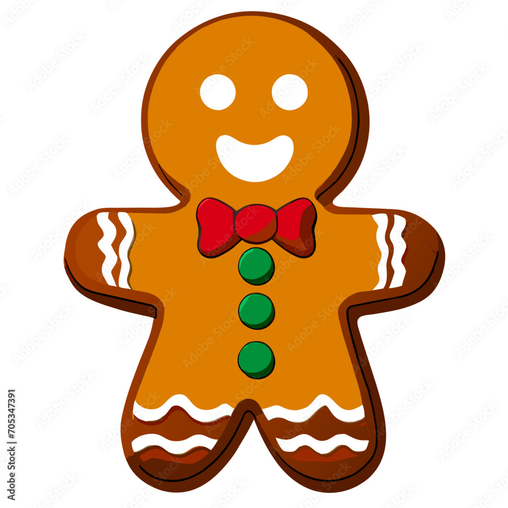 Obraz premium Gingerbread man. New year cookies, sweets. Cute christmas gingerbread man in flat style isolated on white background. Christmas icon. Holiday winter symbols. Festive treats. Vector illustration. 