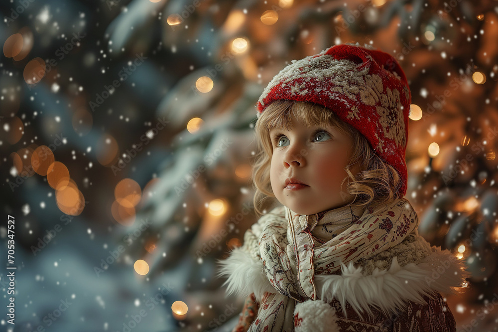 AI-Generated Image: Child Wearing a Christmas Hat in Snowy Setting AI-Generated Image: Child Wearing a Christmas Hat in Snowy Setting