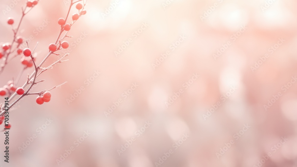 Soft-Hued Winter Berries in Gentle Morning Light, Horizontal Poster or Sign with Open Empty Copy Space for Text 
