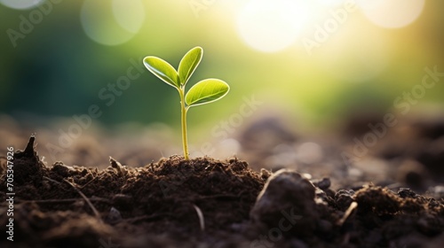 Closeup of a tiny sprout emerging from the soil, symbolizing new life and growth in a tree planting initiative.