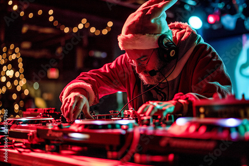 AI-Generated Image: Santa Claus DJ at the Nightclub